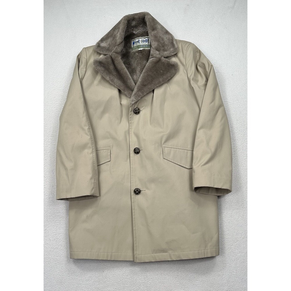 VTG Maine Guide Men's Lined Overcoat‎ Size 38 Beige Made USA